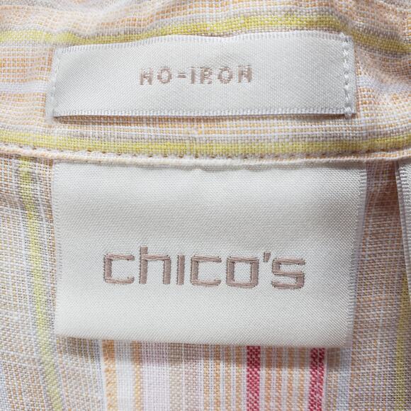 Chico's Non-Iron 100%Linen Striped Button Up 3/4 Sleeve Top Size 3 - Picture 8 of 15